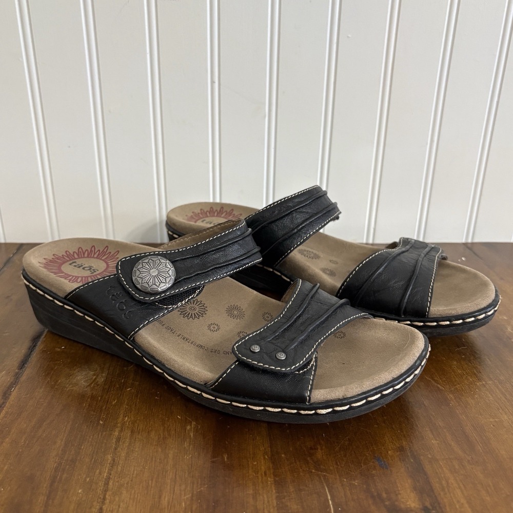 Taos Imagine Sandals Womens 9 Black Leather Adjustable Strappy Comfort IMA-11731